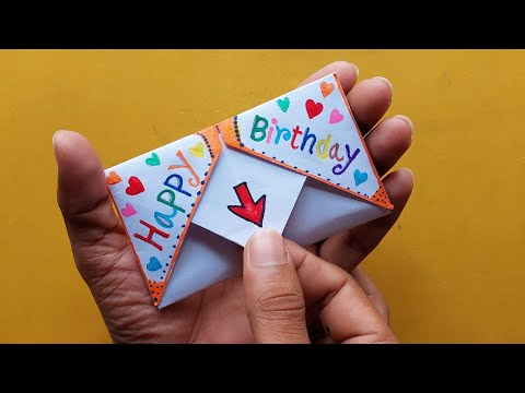 DIY - SURPRISE MESSAGE CARD FOR  BIRTHDAY | Pull Tab Origami Envelope Card / birthday greeting card