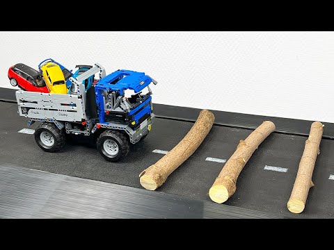 Flatbed Trailer Truck VS Log on Treadmill Small Cars Rescue