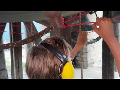 Ringing of bells on the beautiful bell tower of the ancient church in Villadossola