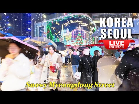 Seoul Winter Snowstorm Walk | Myeongdong Night Street in South Korea | Seoul Travel Live