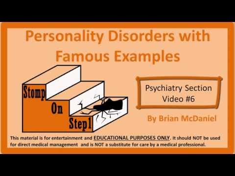 Types de troubles de la personnalité: borderline, narcissique, antisociale, histrionique, schizoïde, schizotypique