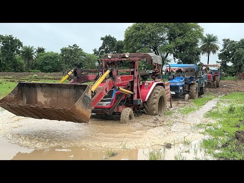 Mahindra Arjun 605 Loader Loading Mud 2 Tractor With Trolley Fully Sonalika Di-35 and Mahindra 575