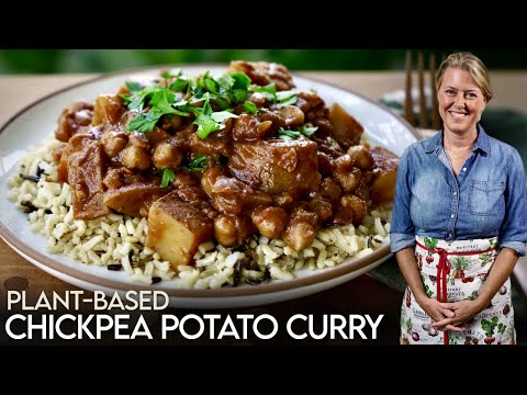 Better Than Takeout! Easy Plant-Based Chickpea Potato Curry Recipe! #oilfree #vegan