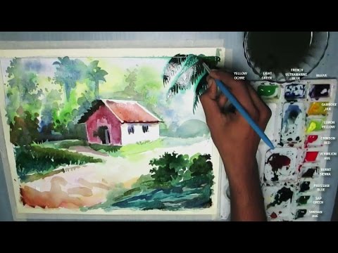 How to Draw a House Landscape in Watercolor | step by step Video