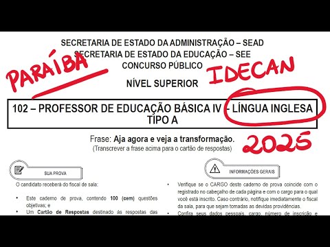 English Teacher Competition - Paraíba - IDECAN - 2025