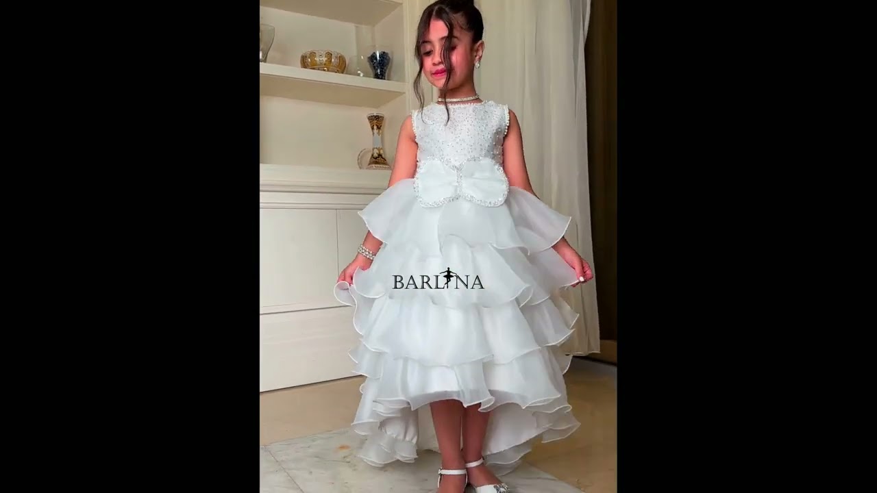 فستان سهرة بناتي أبيض بطبقات منفوشة - سنة