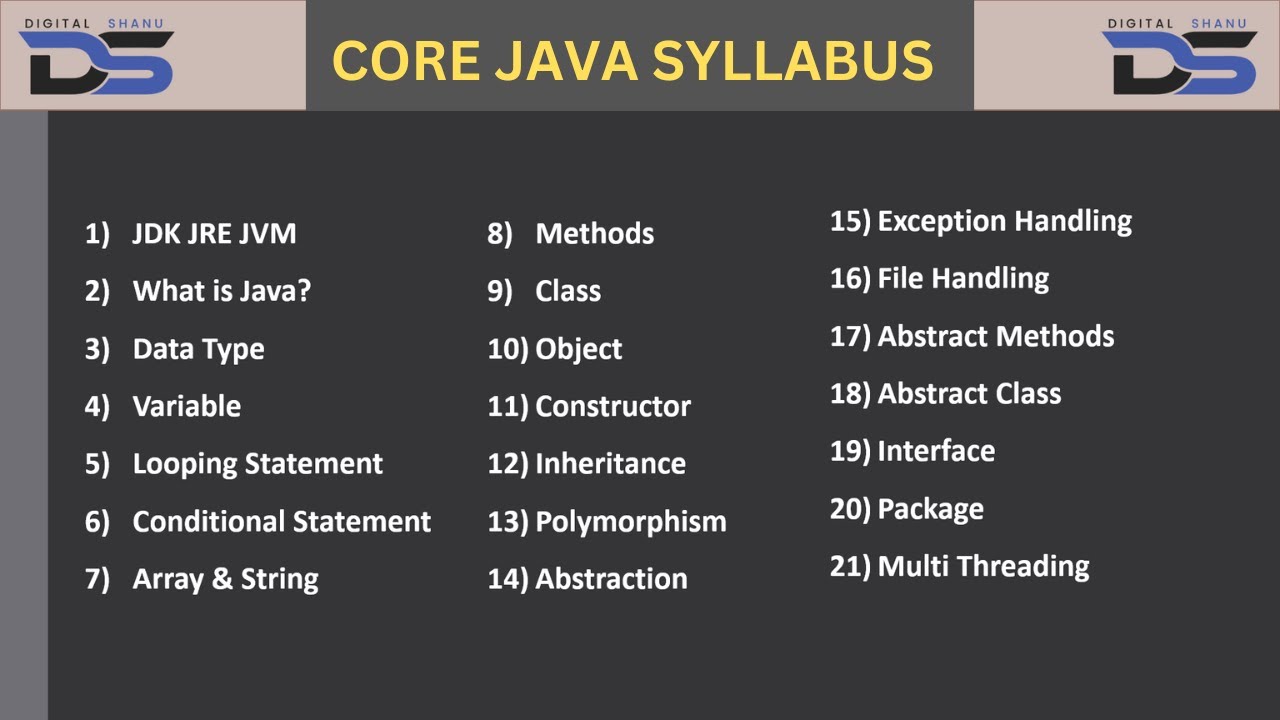 Core Java Syllabus | Java Syllabus For Beginners | Digital Shanu