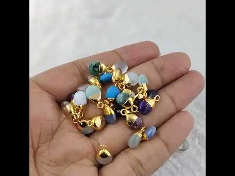 Gemstone smooth tumble charm - gemstone silver electroplated...