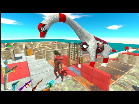DEADLY Parkour Around DEADPOOL BRACHIOSAURUS in MAZE - Animal Revolt Battle Simulator