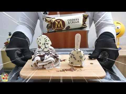 MAGNUM Ice Cream Rolls | how to make a Magnum cookies & cream popsicle to Ice Cream Roll | ASMR
