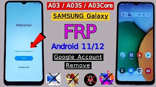 Samsung A03,A03S,A03Core FRP Bypass | Samsung Android 11/12 Google Bypass/Remove FRP Lock Without PC