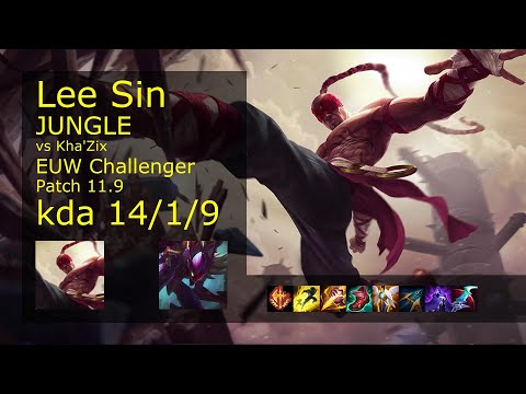 Lee Sin vs Kha'Zix Jungle - EUW Challenger 14/1/9 Patch 11.9 Gameplay