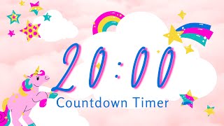 20 Minute Unicorn Timer with Relaxing Music and Alarm | Magical Rainbow Countdown