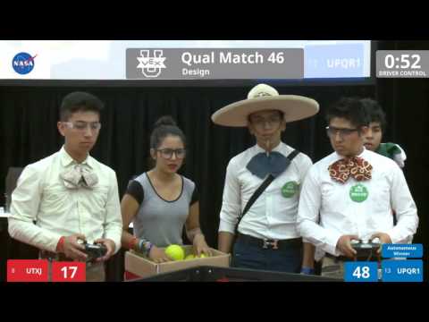 VEX Worlds 2016 - VEX U - Design - Qual 46 (UTXJ) 201 vs 199 (UPQR1)