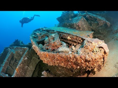 Diving on the  wrecked "Bedford trucks" and "Bren Carrier MK-1" tanks. Red Sea, Egypt.