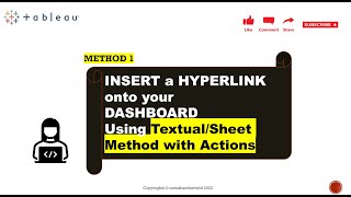 Method 1: Insert a Hyperlink onto your Tableau Dashboard using textual/sheet with Actions