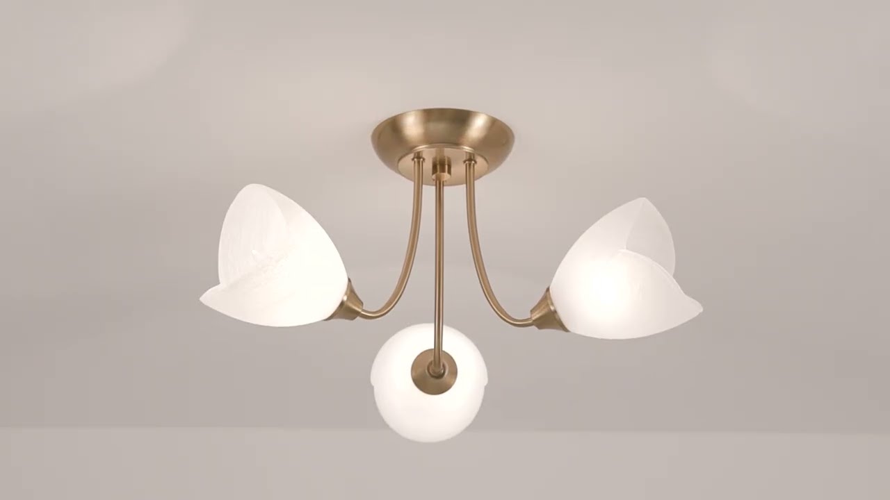 Video 1 Watch A Video About the Possini Euro Nessa Warm Brass Tulips 3 Light Ceiling Light