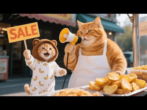 Ingwerkätzchen startet Kartoffelsnack-Fieber in der Stadt und verkauft mit Mama Katze 🐾🍟