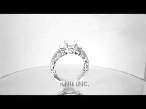 14K WHITE GOLD PRINCESS CUT DIAMOND ENGAGEMENT RING ANTIQUE STYLE 2.30CTW - KNR INC - 336.1