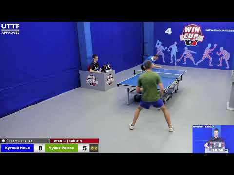 09:30  Кутний Илья 3-2 Чуйко Роман  стол 4 ЮГ-1 25.08.21