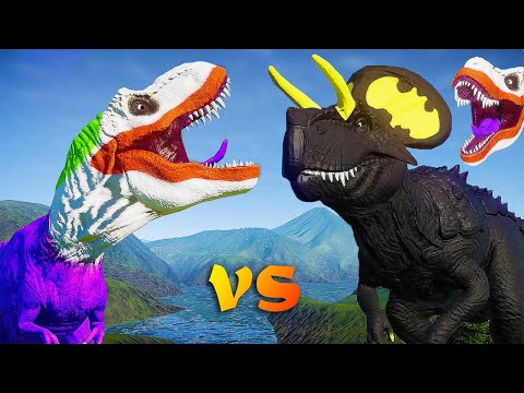 JOKER T REX VS BATMAN ULTIMASAURUS VS VENOM CARNOTAURUS | DINO FIGHTING || JURASSIC WORLD EVOLUTION