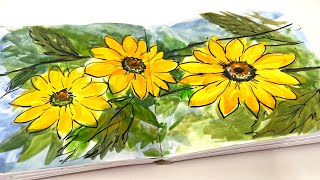 Loose Watercolor Sunflowers the EASY Way! Join Our Members for Day 26 of our June Daily Challenge!