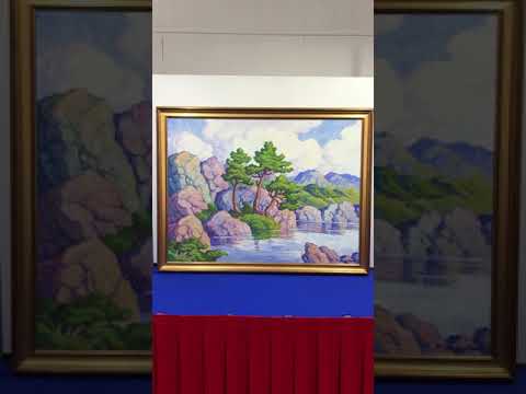 Woody Auction Original Birger Sandzen Oil Painting on Board "Glimpse of Mountain Lake"