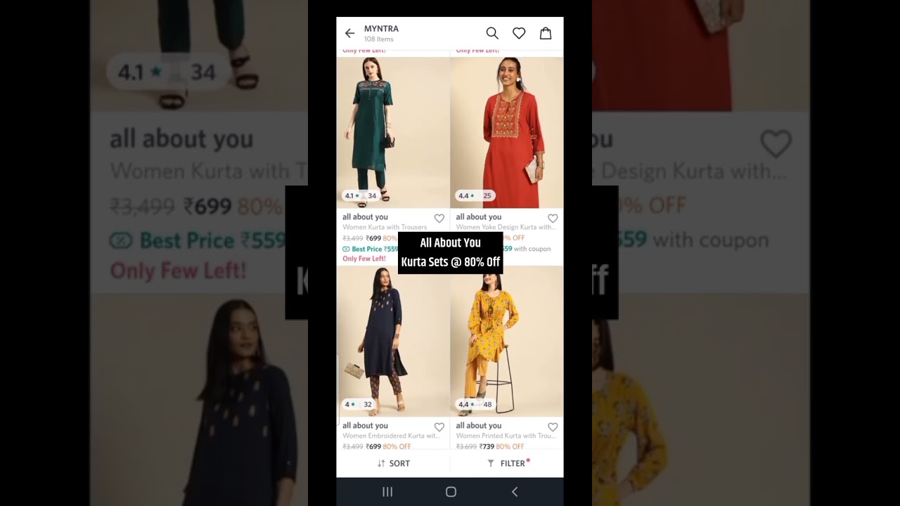all about you kurta sets @ 80% off on myntra #shorts