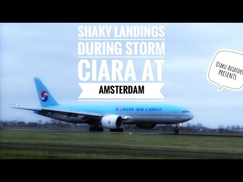 SHAKY CROSSWIND LANDINGS during STORM CIARA | Amsterdam Airport spotting | 冬の嵐 大荒れのアムステルダム 強風着陸