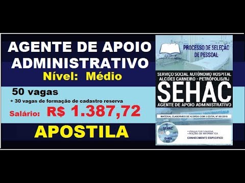 Apostila Processo de Seleção de Pessoal SEHAC RJ 2019 Agente de Apoio Administrativo