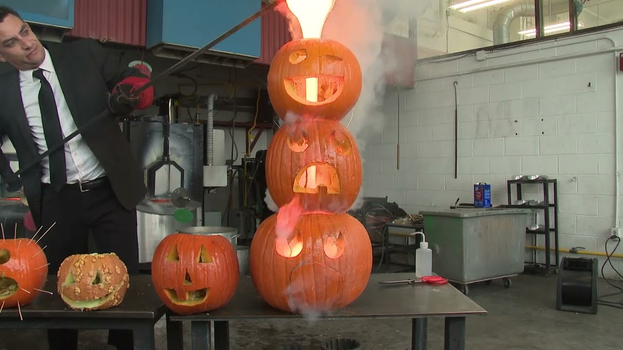 VIDEO | Students pour hot liquid glass into Jack-o'-lanterns at the Cleveland Institute of Art