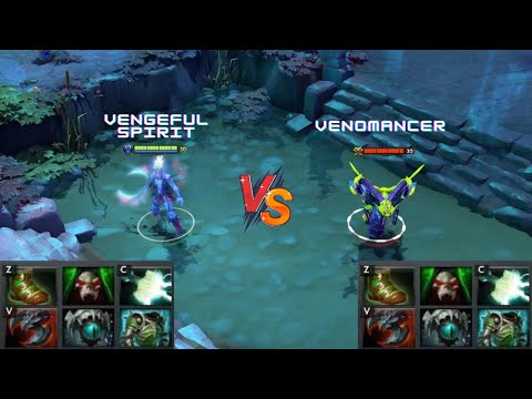 Dota 2 | Vengeful Spirit vs Venomancer lvl 30 | Normal Attacks Only | Same Items