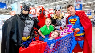 Superheroes Hide and Seek in the Supermarket with Alex and Dasha