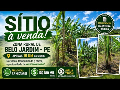 Sítio a venda na zona rural de Belo Jardim PE 7.7 hectares escritura pública $180 mil a pedida 
