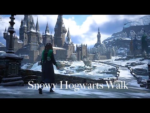 Winter Walk from Hogsmeade to Hogwarts Hospital Wing | Hogwarts Legacy Tour (ambience)