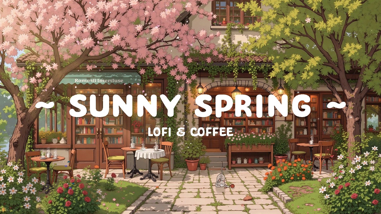 Sunny Spring 🌸 Japanese Morning with Flower Garden Café  ⛅ Lofi Cafe & Lofi Hip Hop for relax & work
