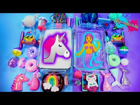 Mixing Slime of Unicorn vs Mermaid (Adding random things)  - Supermanualidades