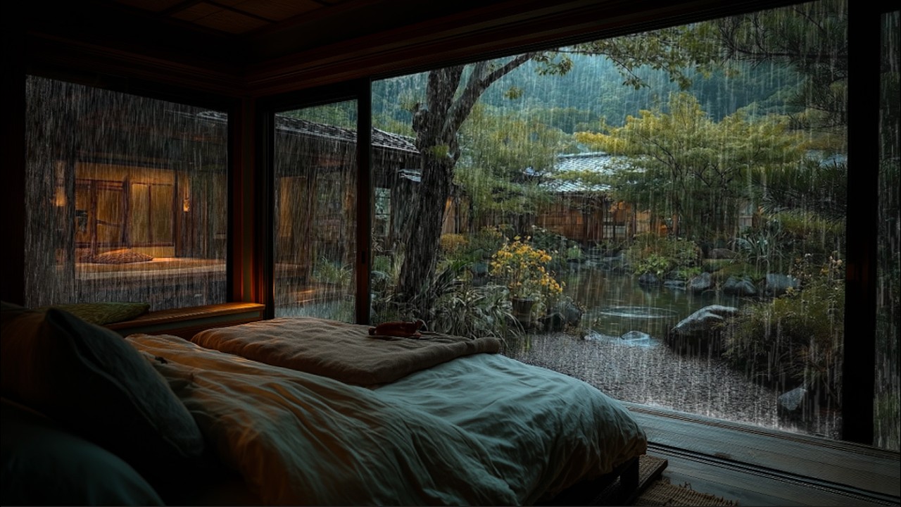 Howling Wind and Rain Sounds for Sleeping | Japanese Garden Rain Ambience 🌿