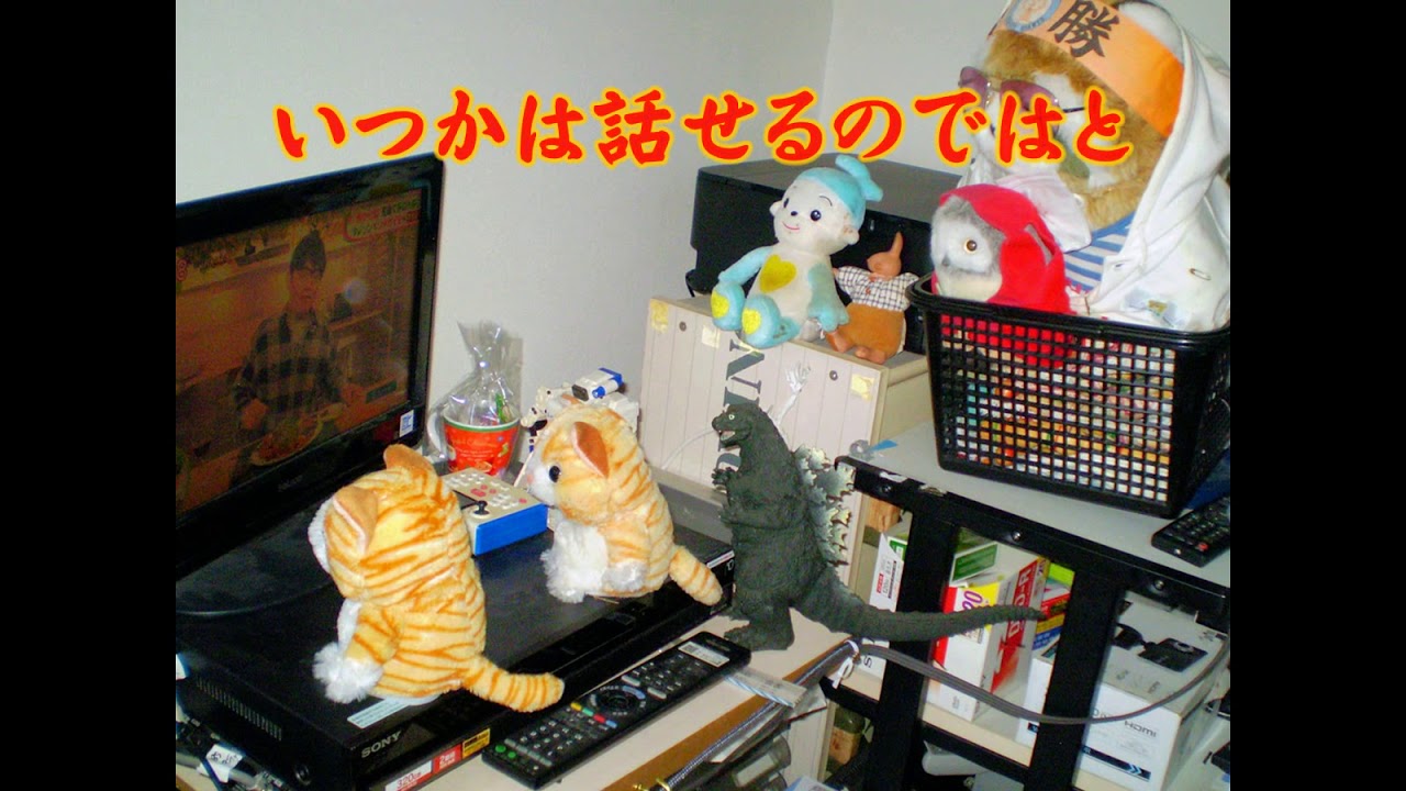 テレビを観るぬいぐるみ  ぬいぐるみ専用テレビを観るぬいぐるみ達。賢くなっていつかは話せるのではと。一日15時間観てるが未だ話してくれない(笑)