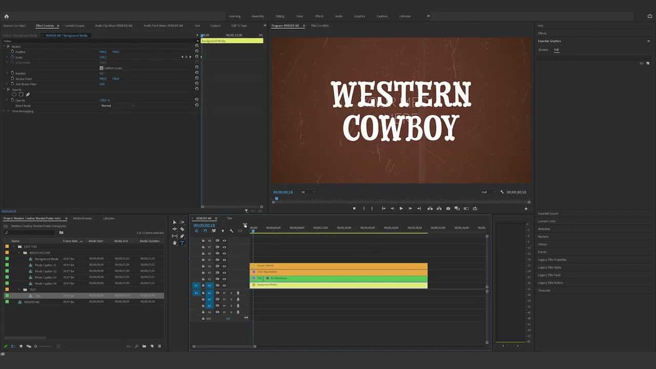 How to edit the Western Cowboy Wanted Poster Intro in Premiere Pro
