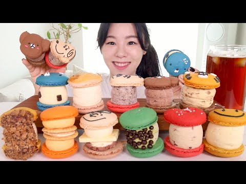 SUB) ASMR Makronen Mukbang 🍬 Riese Fette Makronen Nachtisch Sahnebrot Schokolade Grüner Tee Oreo