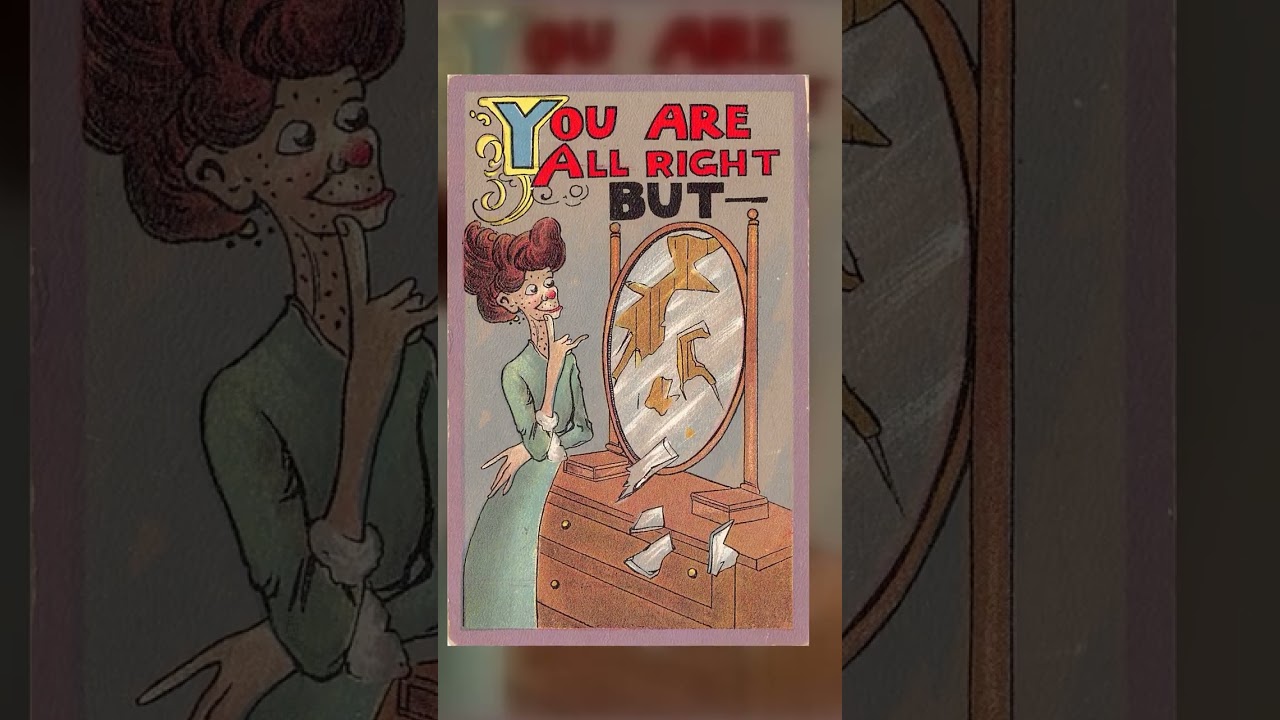 Nash, Divided Back Comic Postcard, Humorous Mirror Scene, c. 1910s Video