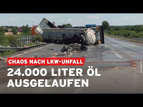 24.000 Liter Speiseöl auf der Autobahn: LKW kippt bei Ziesar um – Vollsperrung Richtung Berlin