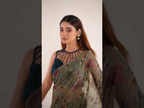 Mehendi Elegant Lurex Brasso Saree with Floral Viscose Brasso Work & Silk Blouse Piece