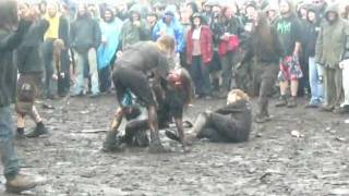 Mud football circle pit during Last Days Of Humanity Live @ Death Feast Open Air 2011