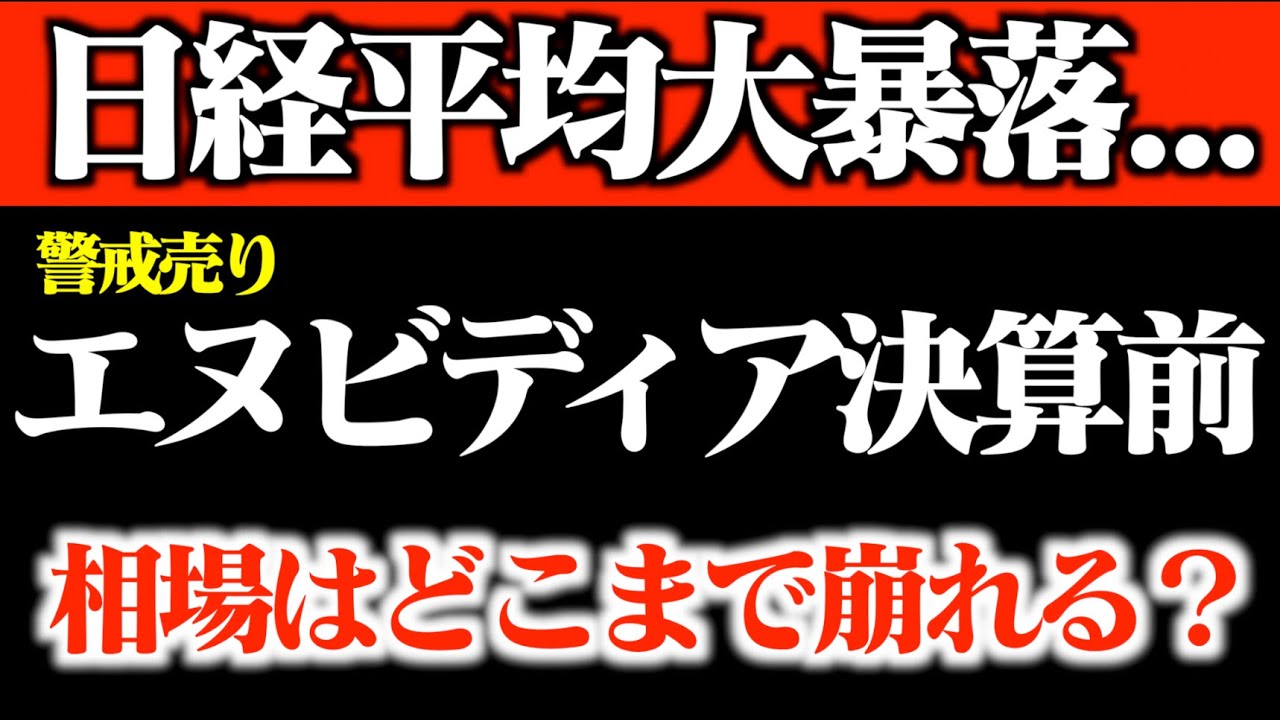 【相場分析】日経平均まさかの大暴落…エヌビディア決算前に“破産確定”レベルの警戒感が急上昇！相場はどこまで崩れる？【日本株】