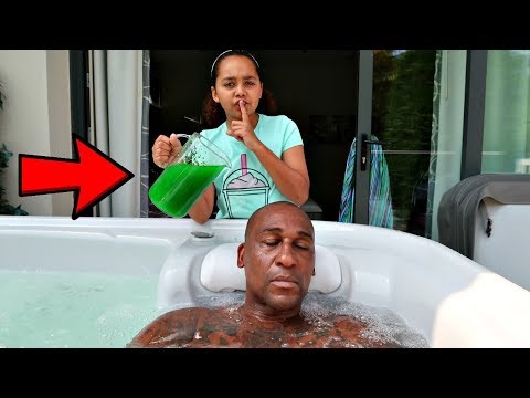 SLIME PRANK IN MY DAD'S HOT TUB!!