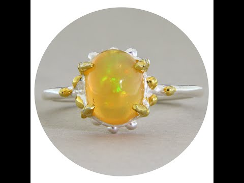 Inel Argint 925 Accente Aurite Opal Natural - Eleganta si Mister