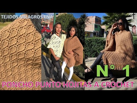 Poncho abrigador en punto hojitas tejido a crochet o ganchillo paso a paso