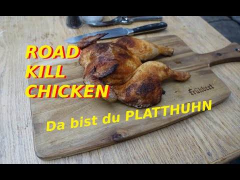 Knuspriges Roadkill Chicken vom Gasgrill - Platthuhn mit Biermarinade - einfach und lecker
